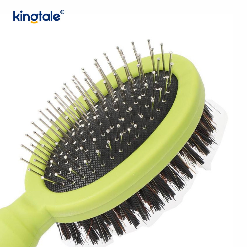 مشط للحيوانات الأليفة، مشط مزدوج الجوانب، فرشاة مزدوجة الجوانب لتساقط الشعر والاستحمام
